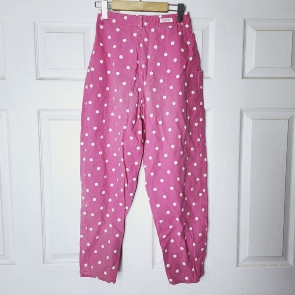Vintage GLOB Bubblegum Pink White Polka Dot High Waisted Denim Trousers size 6 - Picture 7 of 8